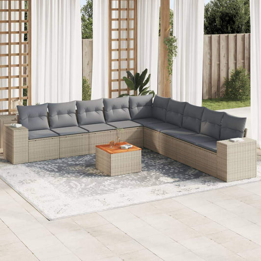 Set Divano da Giardino 10 pz con Cuscini Beige in Polyrattan - homemem39