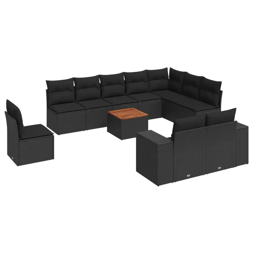 Set Divani da Giardino 11 pz con Cuscini in Polyrattan Nero - homemem39