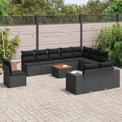 Set Divani da Giardino 11 pz con Cuscini in Polyrattan Nero - homemem39