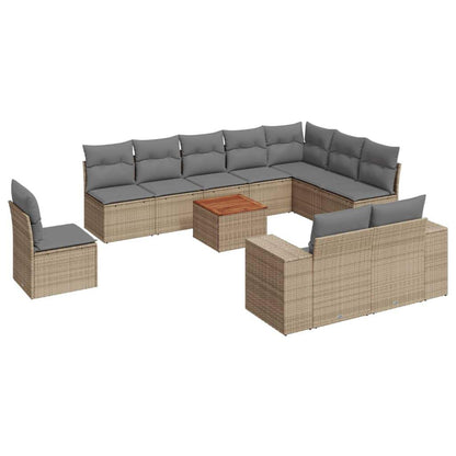 Set Divani da Giardino 11 pz con Cuscini Beige in Polyrattan - homemem39