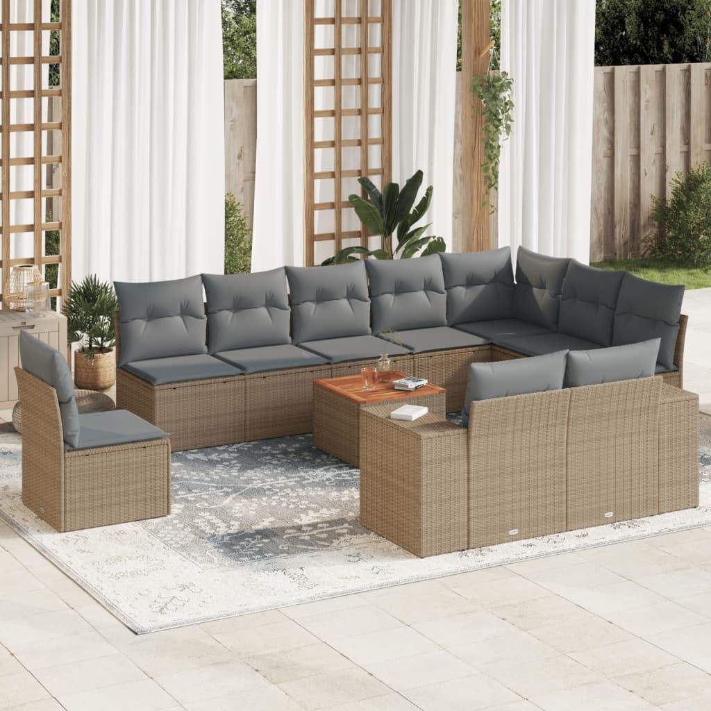 Set Divani da Giardino 11 pz con Cuscini Beige in Polyrattan - homemem39
