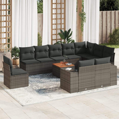 Set Divani da Giardino 11 pz con Cuscini in Polyrattan Grigio - homemem39