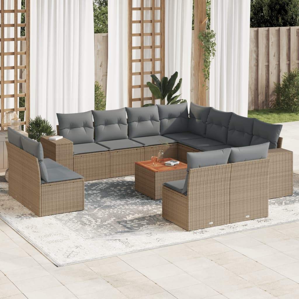 Set Divani da Giardino 12 pz con Cuscini Beige in Polyrattan - homemem39