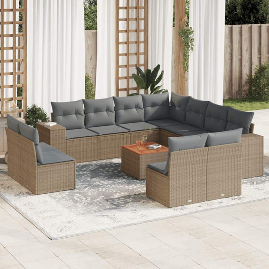 Set Divani da Giardino 12 pz con Cuscini Beige in Polyrattan - homemem39