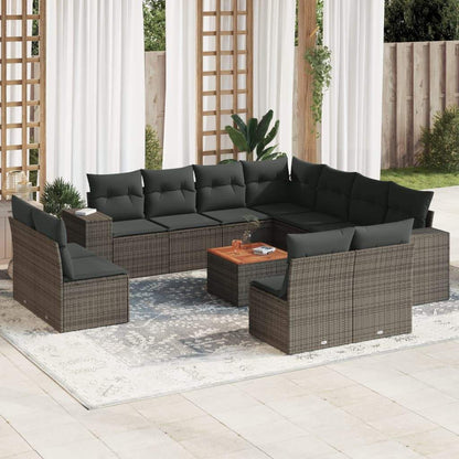 Set Divani da Giardino 12 pz con Cuscini Grigio in Polyrattan - homemem39