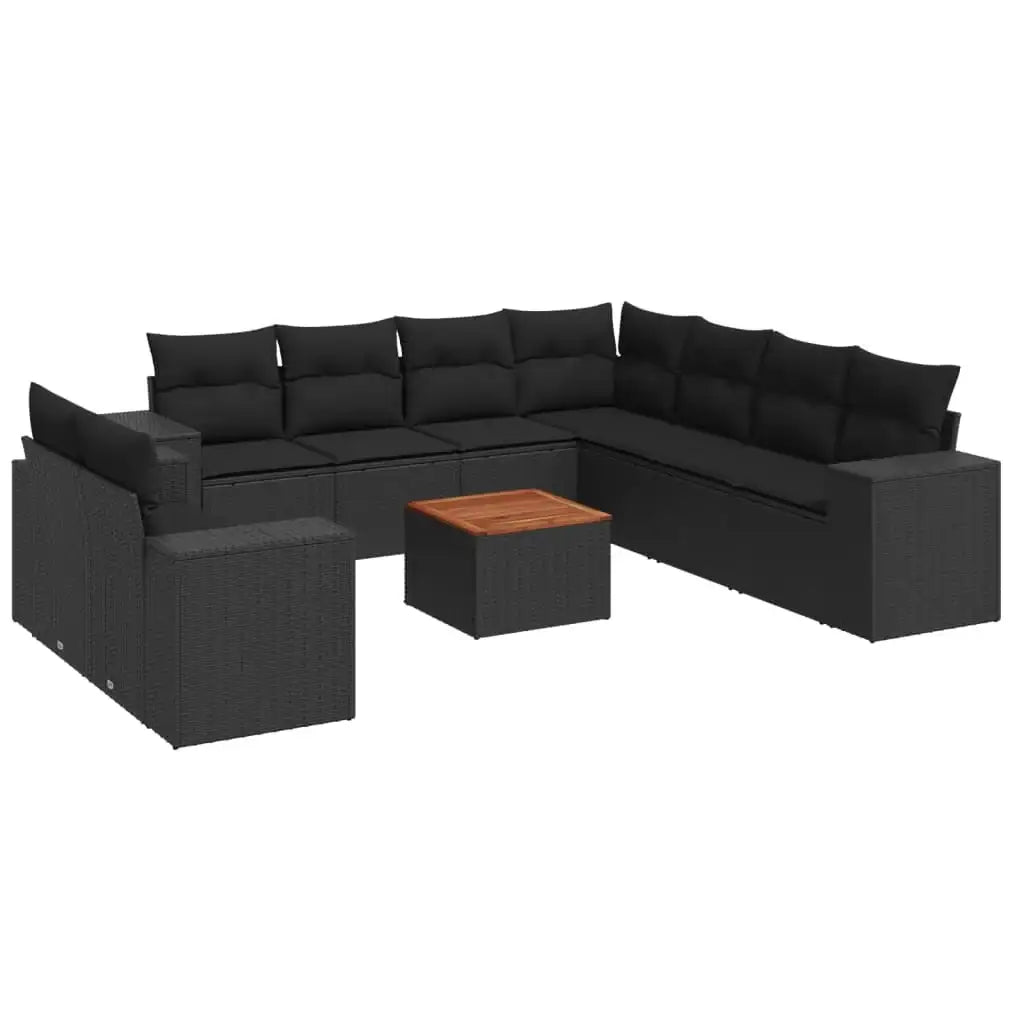 Set Divani da Giardino 10pz con Cuscini in Polyrattan Nero - homemem39