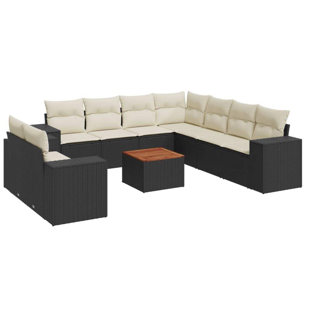 Set Divani da Giardino 10pz con Cuscini in Polyrattan Nero - homemem39