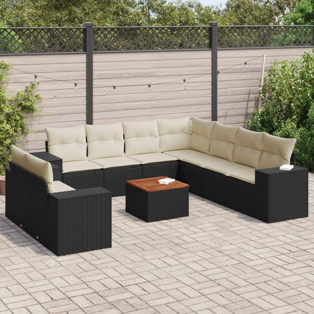 Set Divani da Giardino 10pz con Cuscini in Polyrattan Nero - homemem39