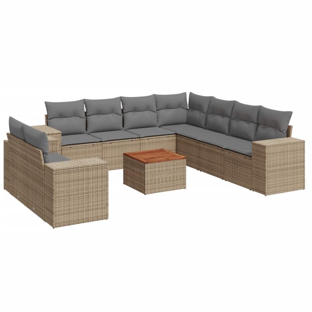Set Divano da Giardino 10 pz con Cuscini Beige in Polyrattan - homemem39