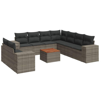 Set Divano da Giardino 10 pz con Cuscini Grigio in Polyrattan - homemem39