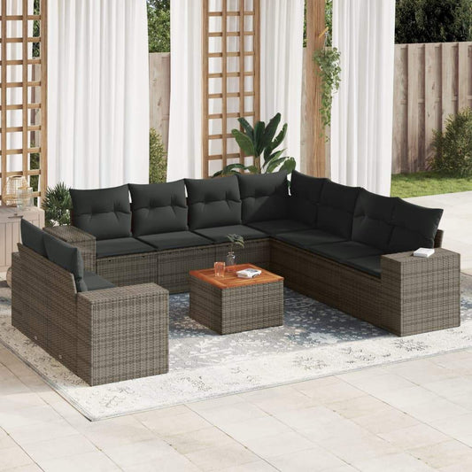 Set Divano da Giardino 10 pz con Cuscini Grigio in Polyrattan - homemem39
