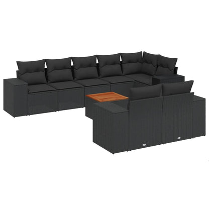 Set Divani da Giardino 9 pz con Cuscini Nero in Polyrattan - homemem39