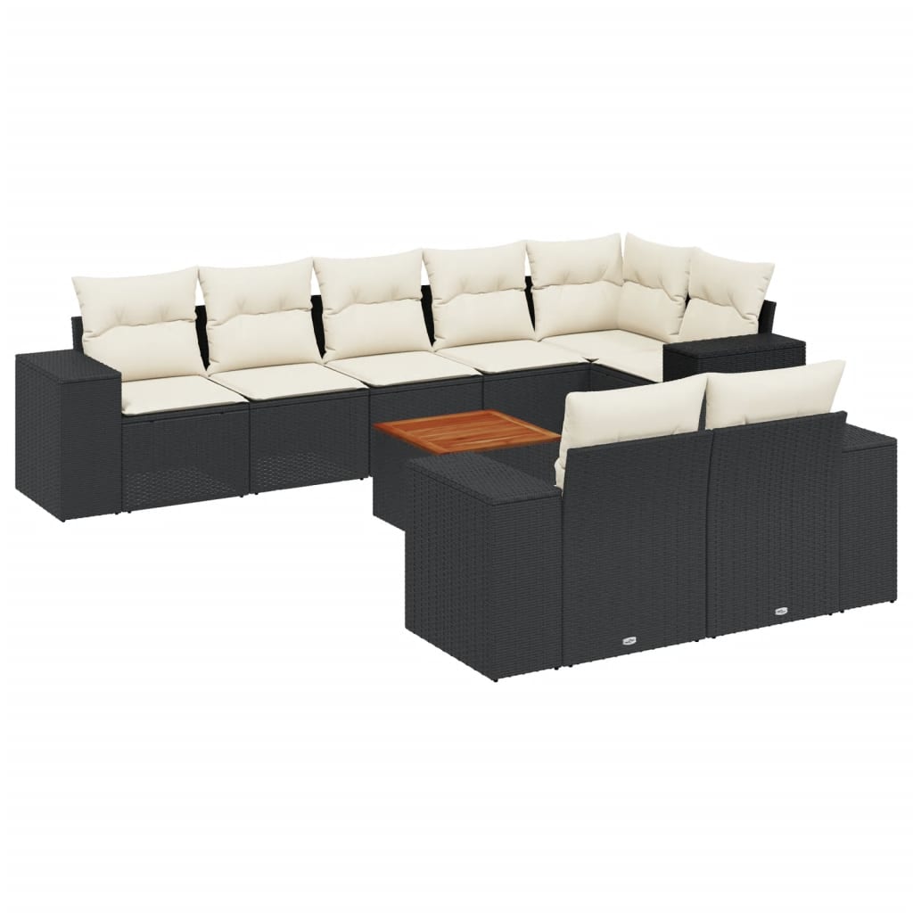 Set Divani da Giardino 9 pz con Cuscini Nero in Polyrattan - homemem39