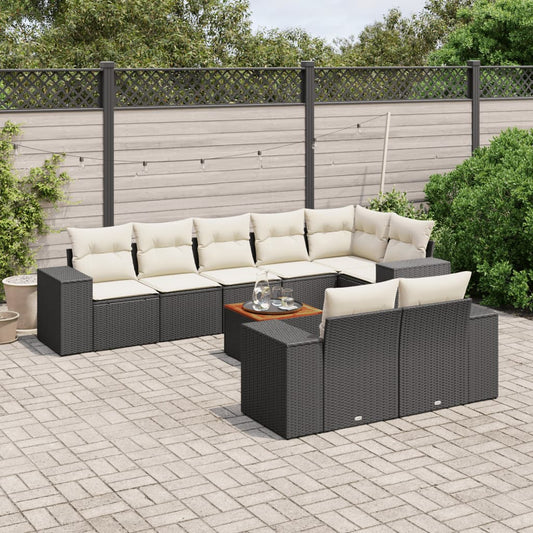 Set Divani da Giardino 9 pz con Cuscini Nero in Polyrattan - homemem39
