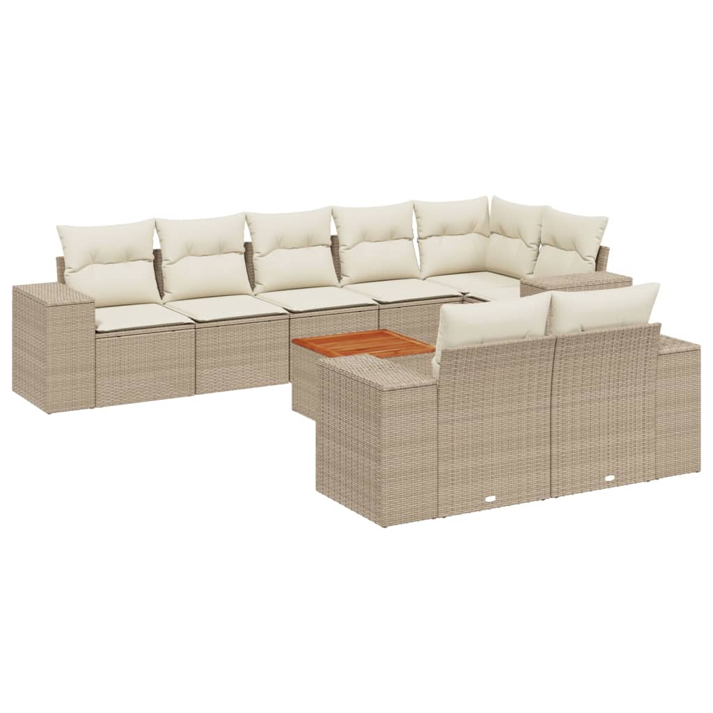 Set Divano da Giardino 9 pz con Cuscini Beige in Polyrattan - homemem39