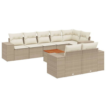 Set Divano da Giardino 9 pz con Cuscini Beige in Polyrattan - homemem39