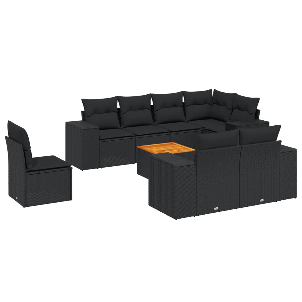Set Divani da Giardino 9 pz con Cuscini Nero in Polyrattan - homemem39