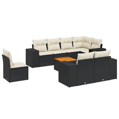 Set Divani da Giardino 9 pz con Cuscini Nero in Polyrattan - homemem39