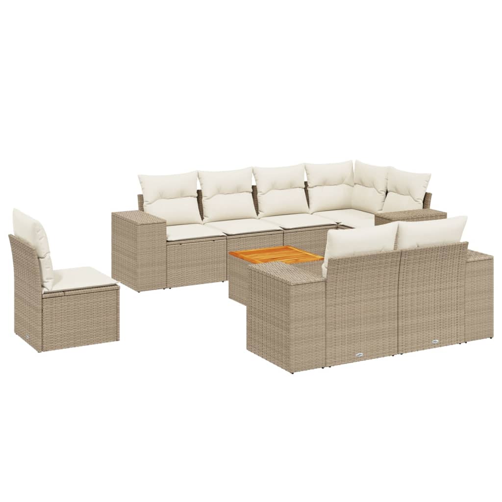 Set Divano da Giardino 9 pz con Cuscini Beige in Polyrattan - homemem39