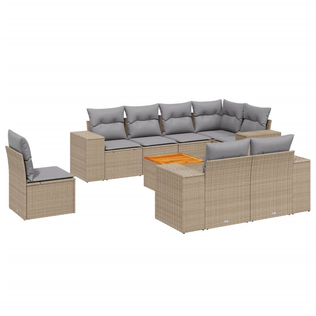 Set Divano da Giardino 9 pz con Cuscini Beige in Polyrattan - homemem39