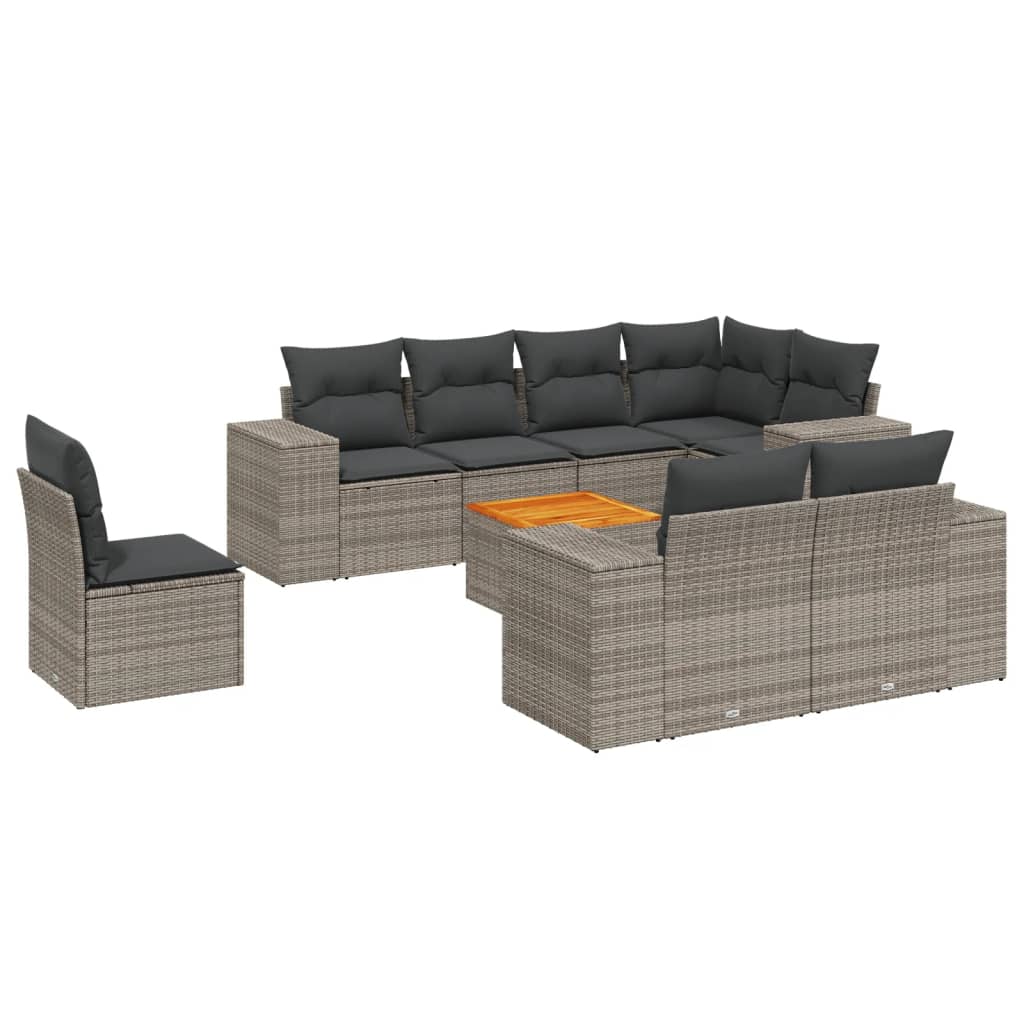 Set Divano da Giardino 9 pz con Cuscini Grigio in Polyrattan - homemem39