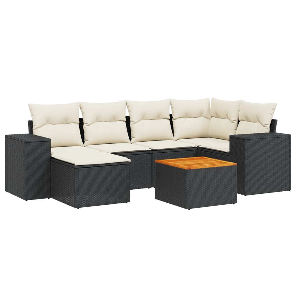 Set Divani da Giardino con Cuscini 7pz Nero Polyrattan | homemem39