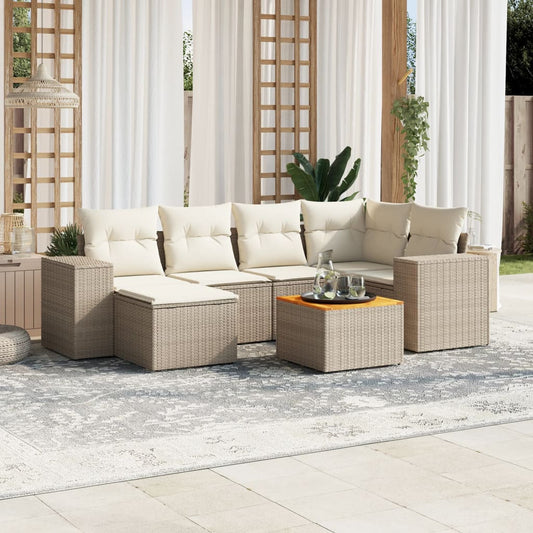 Set Divani da Giardino 7 pz con Cuscini Beige in Polyrattan - homemem39