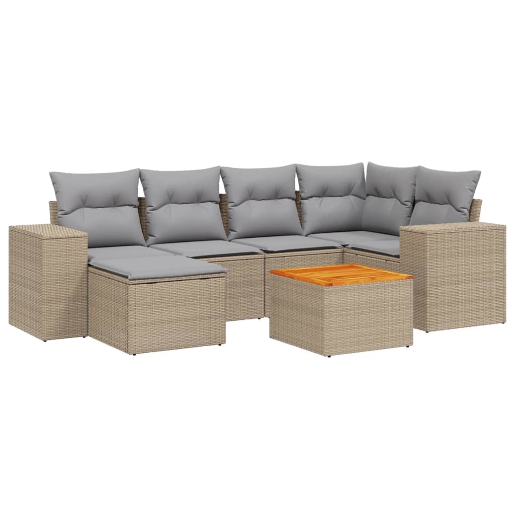 Set Divani da Giardino 7 pz con Cuscini Beige in Polyrattan - homemem39