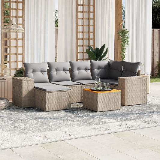 Set Divani da Giardino 7 pz con Cuscini Beige in Polyrattan - homemem39
