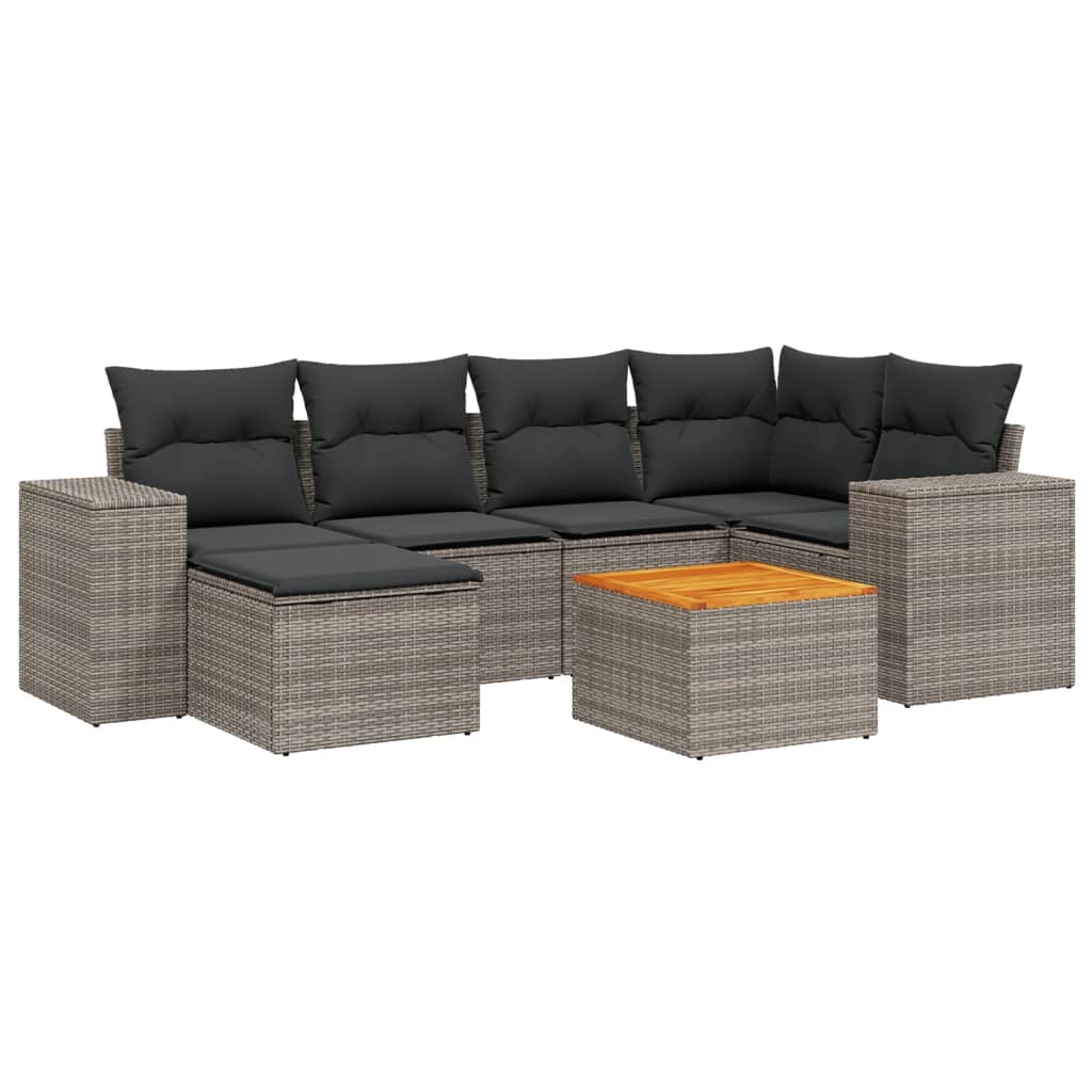 Set Divani da Giardino 7 pz con Cuscini Grigio in Polyrattan - homemem39