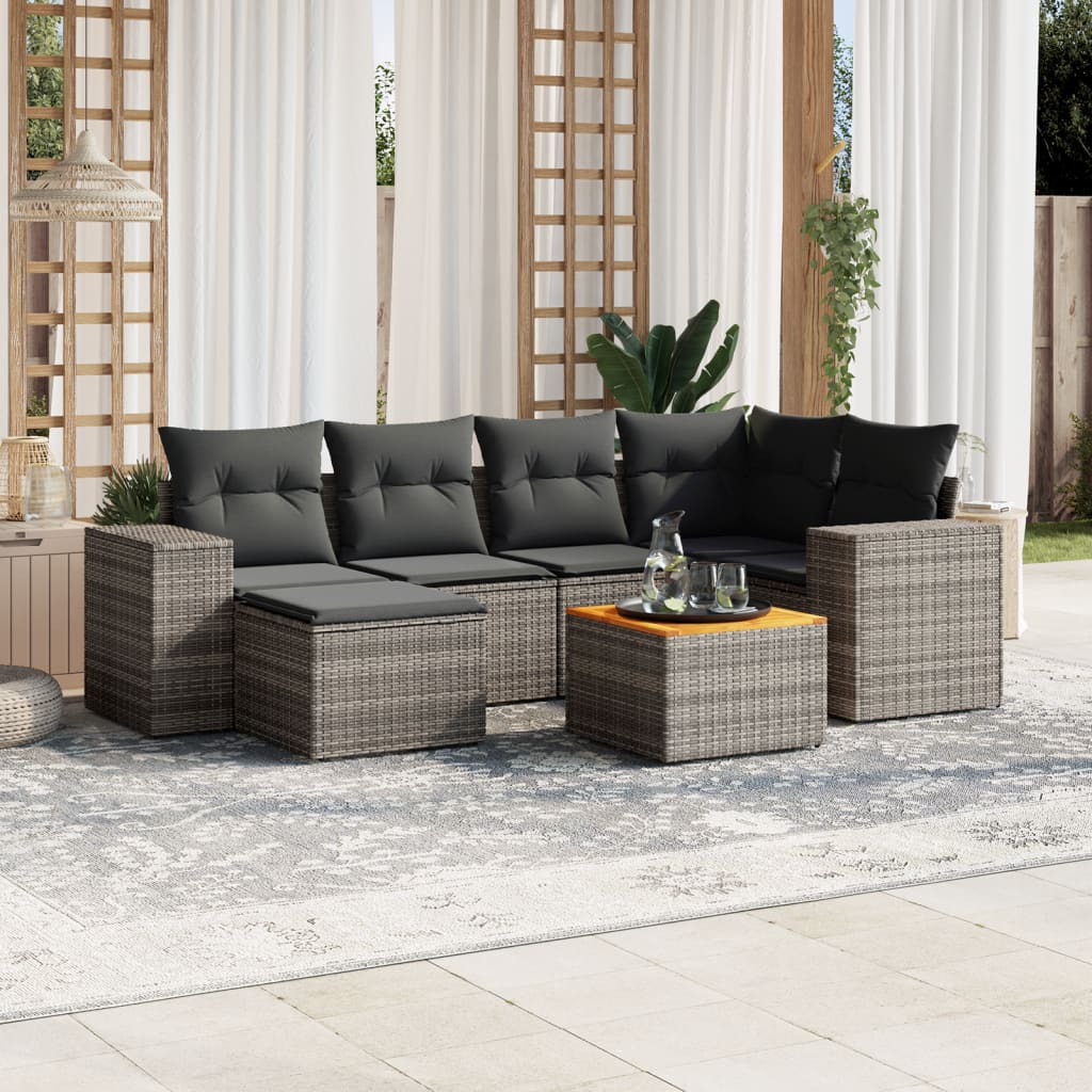 Set Divani da Giardino 7 pz con Cuscini Grigio in Polyrattan - homemem39