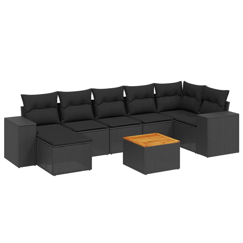 Set Divani da Giardino con Cuscini 8 pz Nero in Polyrattan - homemem39
