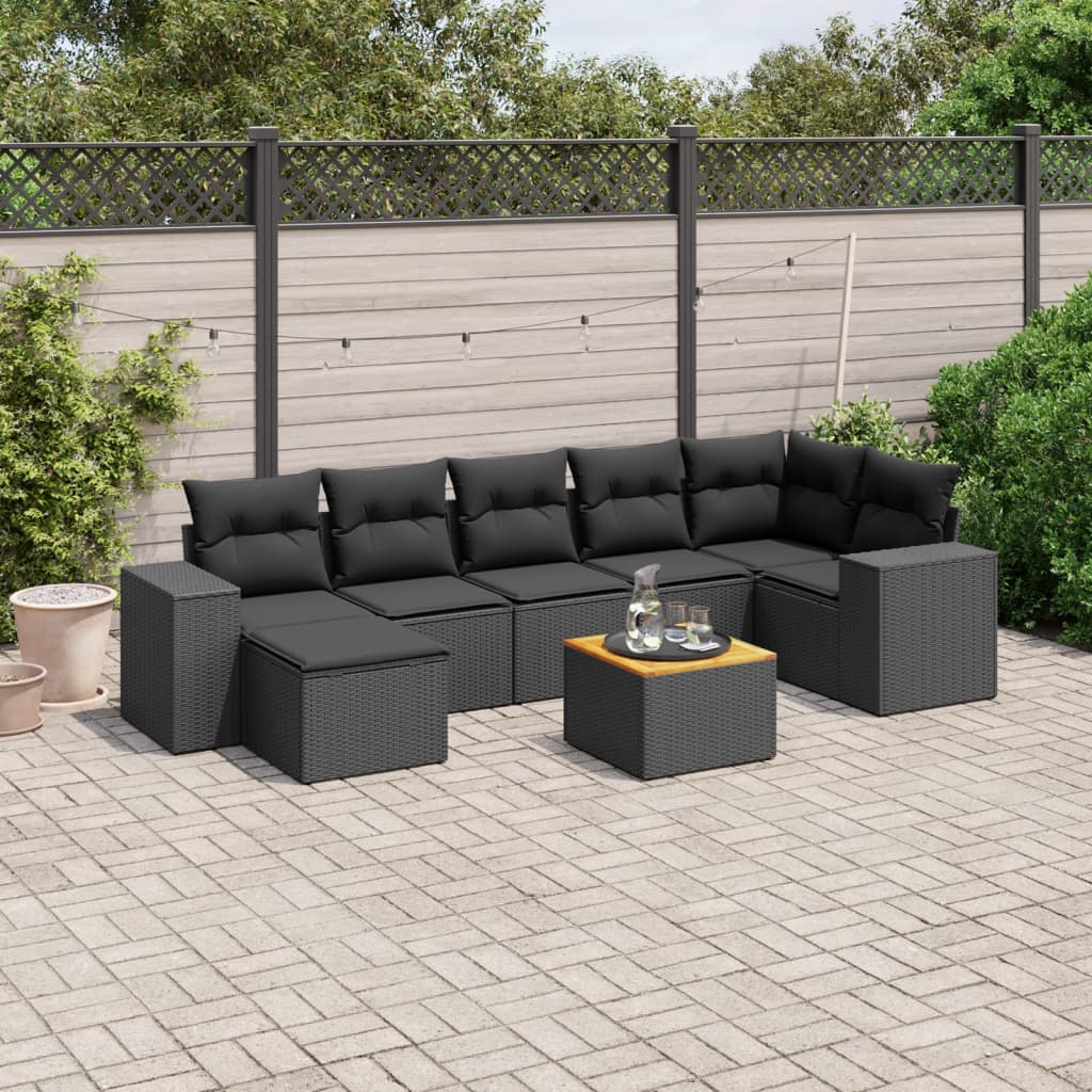Set Divani da Giardino con Cuscini 8 pz Nero in Polyrattan - homemem39