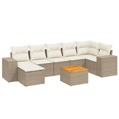 Set Divano da Giardino 8 pz con Cuscini Beige in Polyrattan - homemem39