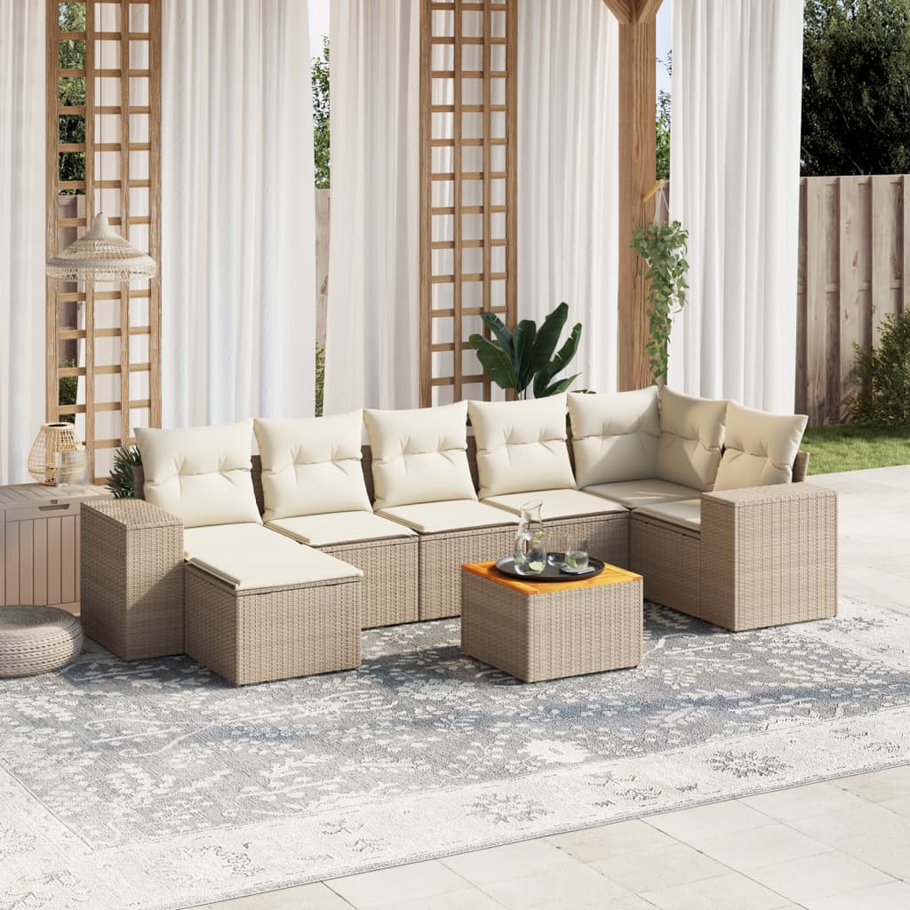Set Divano da Giardino 8 pz con Cuscini Beige in Polyrattan - homemem39