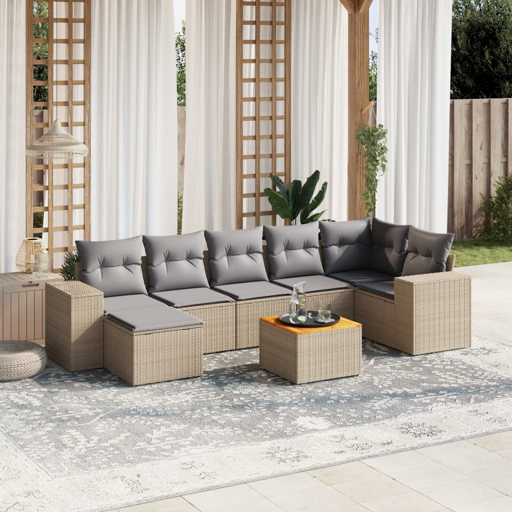 Set Divano da Giardino 8 pz con Cuscini Beige in Polyrattan - homemem39