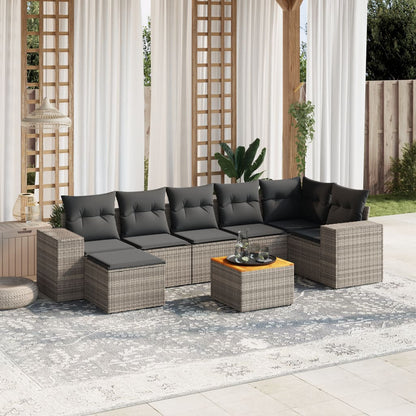 Set Divano da Giardino 8 pz con Cuscini Grigio in Polyrattan - homemem39