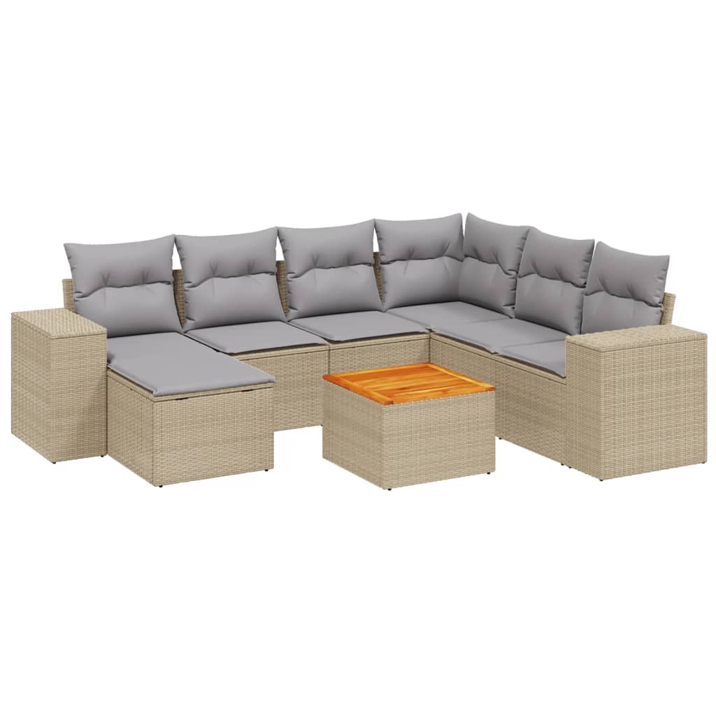 Set Divano da Giardino 8 pz con Cuscini Beige in Polyrattan - homemem39
