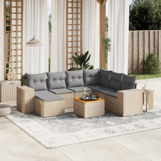 Set Divano da Giardino 8 pz con Cuscini Beige in Polyrattan - homemem39
