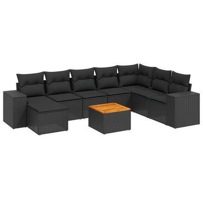 Set Divani da Giardino 9 pz con Cuscini Nero in Polyrattan - homemem39