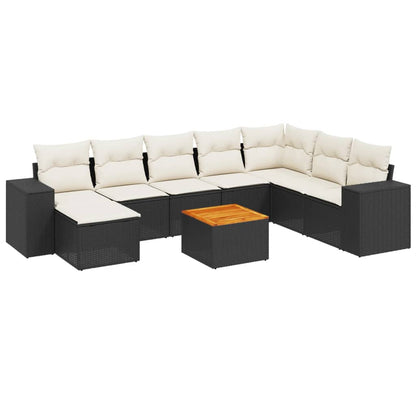 Set Divani da Giardino 9 pz con Cuscini Nero in Polyrattan - homemem39