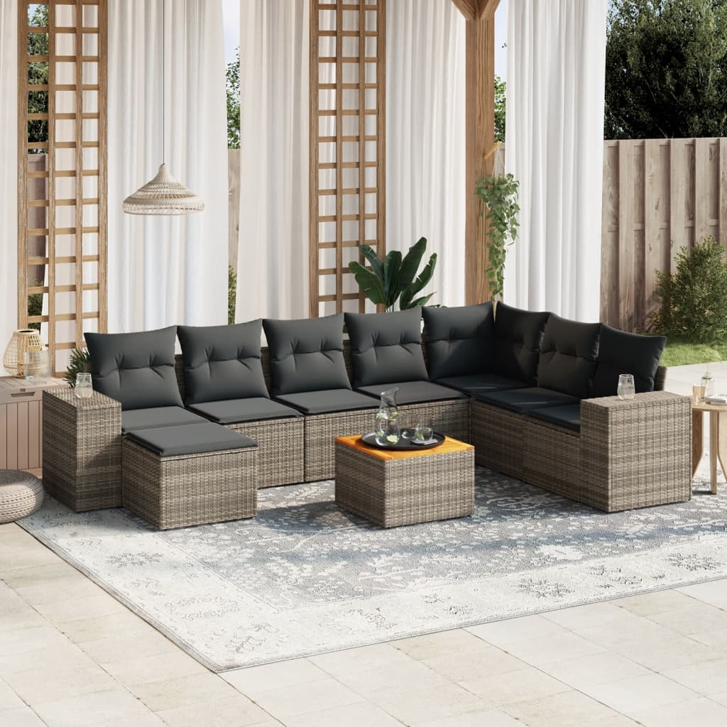 Set Divano da Giardino 9 pz con Cuscini Grigio in Polyrattan - homemem39