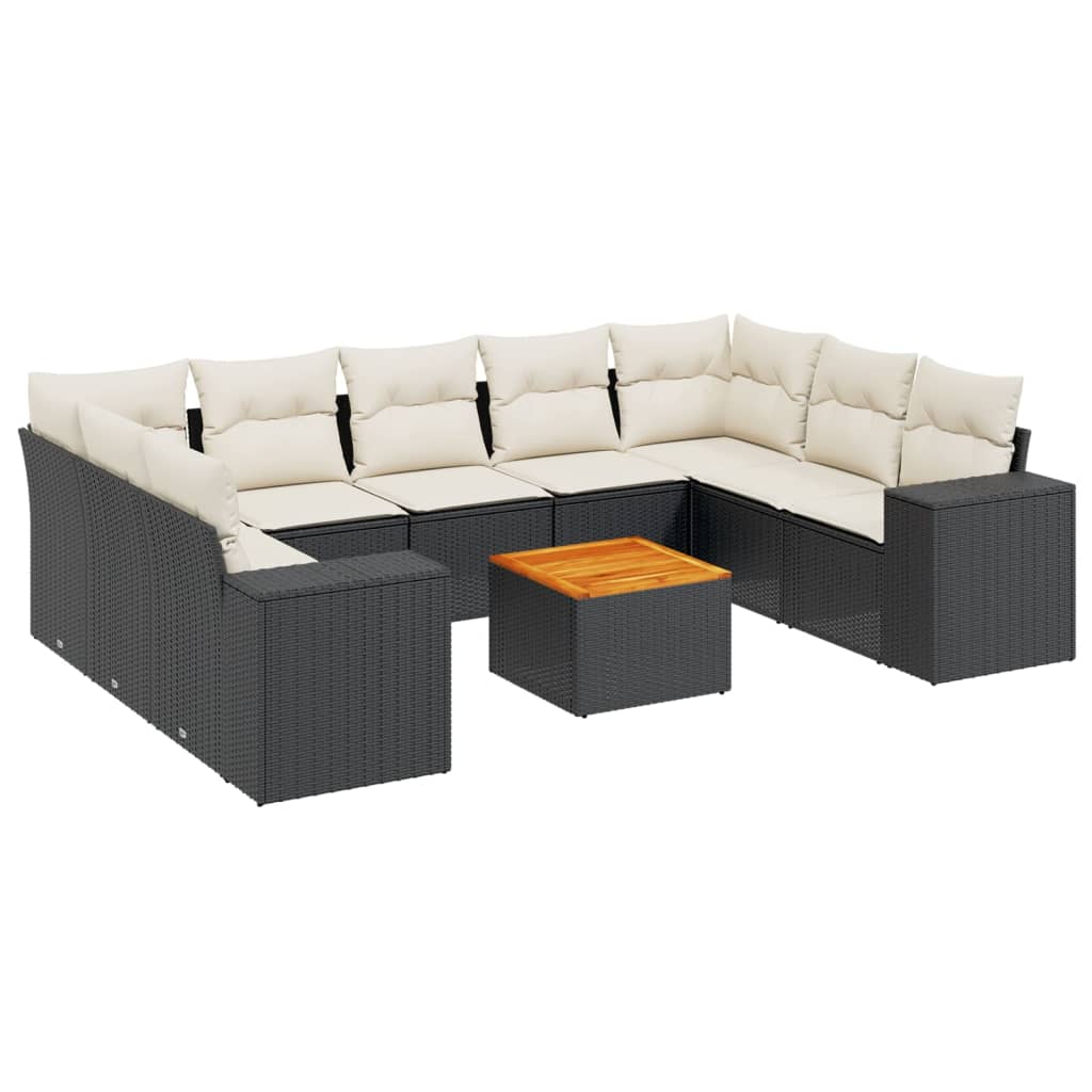 Set Divani da Giardino 10pz con Cuscini in Polyrattan Nero - homemem39