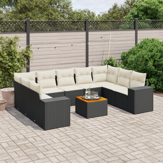 Set Divani da Giardino 10pz con Cuscini in Polyrattan Nero - homemem39