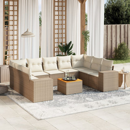 Set Divano da Giardino 10 pz con Cuscini Beige in Polyrattan - homemem39