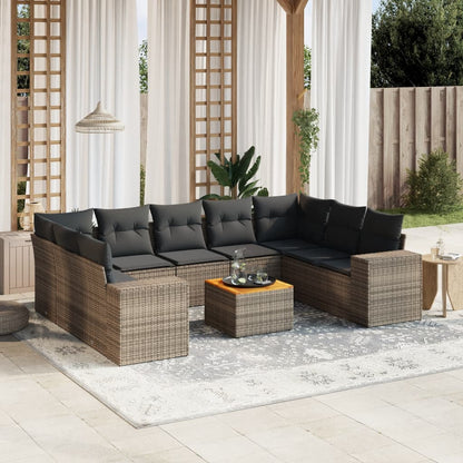 Set Divano da Giardino 10 pz con Cuscini Grigio in Polyrattan - homemem39
