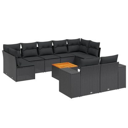 Set Divani da Giardino 10pz con Cuscini in Polyrattan Nero - homemem39