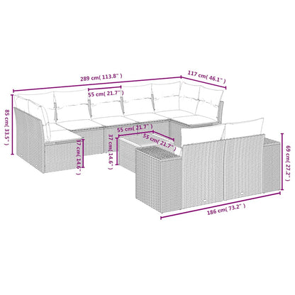 Set Divani da Giardino 10pz con Cuscini in Polyrattan Nero | homemem39