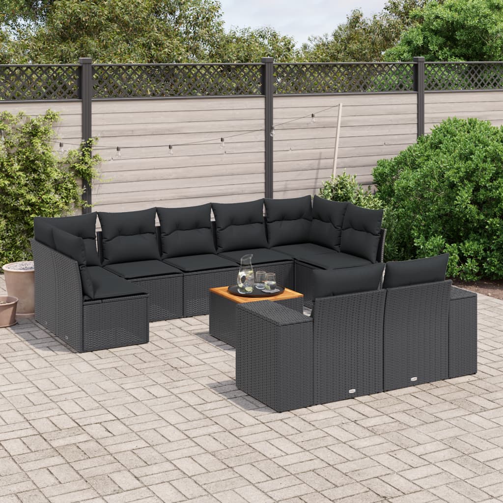 Set Divani da Giardino 10pz con Cuscini in Polyrattan Nero | homemem39