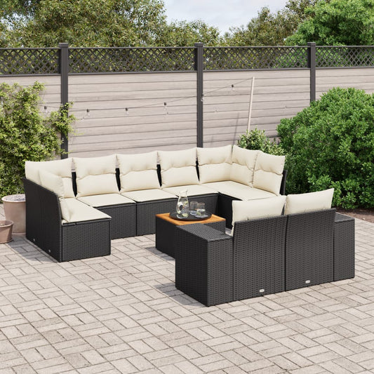 Set Divani da Giardino 10pz con Cuscini in Polyrattan Nero - homemem39
